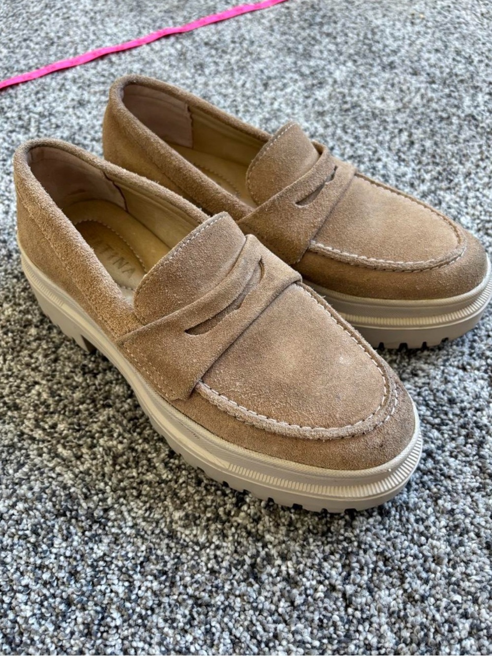 Women’s Suede Penny Loafers in Tan with Chunky Sole